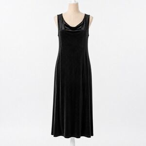 Vintage Y2K Velvet Sleeveless Maxi Dress Sz 6 Black Dark Romantic 90s Minimalist